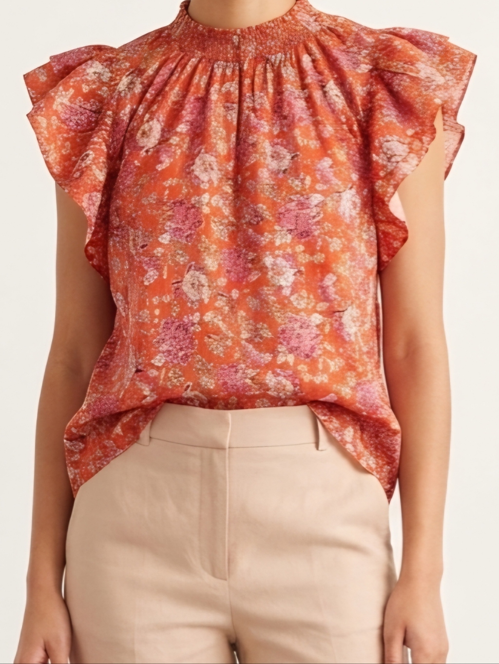 Nwot Jude Connally Coral Floral Ruffle-Sleeve Camisole,